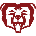 maroon image of a grizzly bear face head on, with mouth open